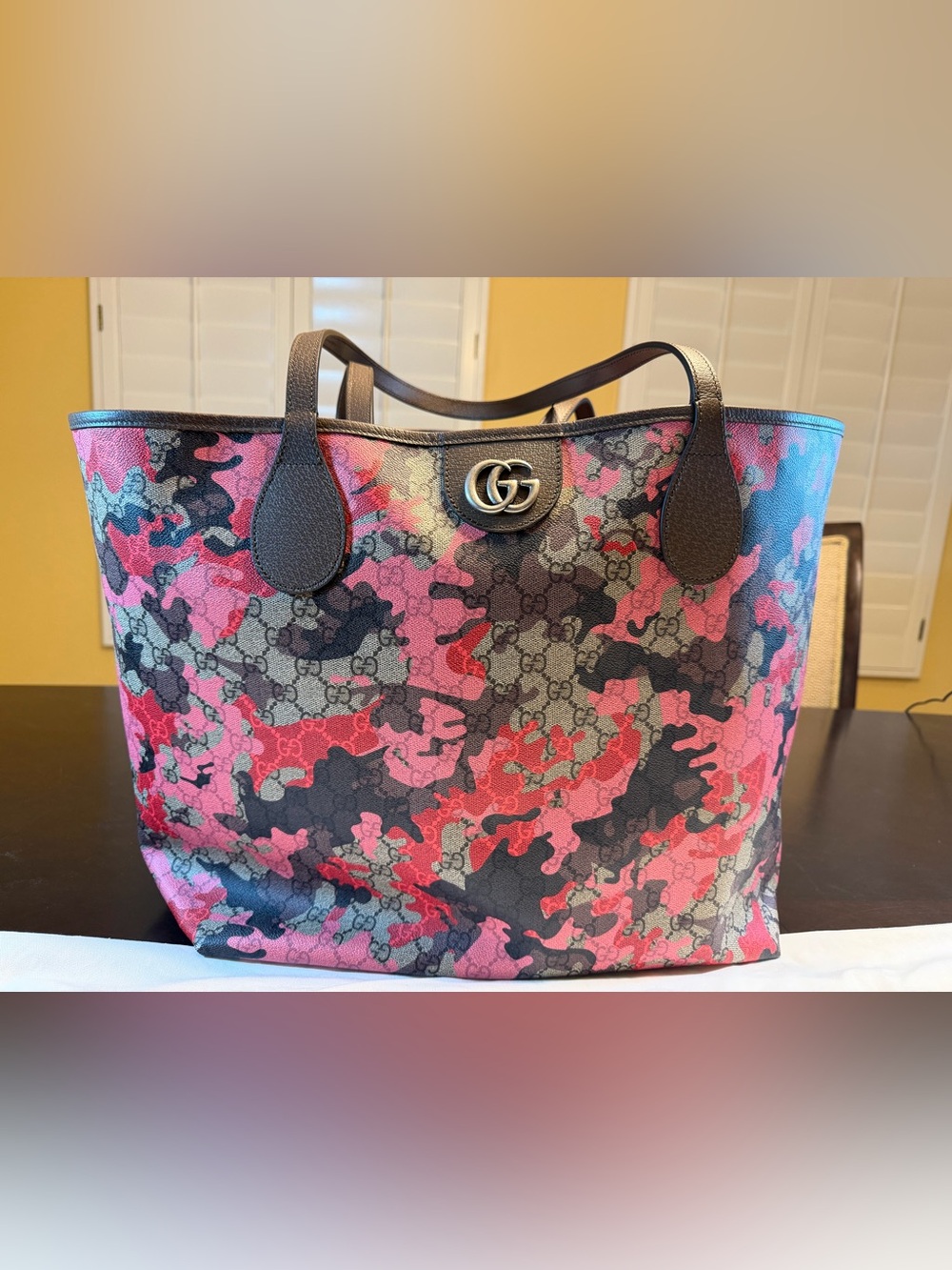 New Authentic Gucci GG Supreme Logo Floral Tote Large and Pouch Pink Brown - Picture 4 of 16